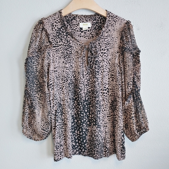 Maeve Anthropologie Jacquin Animal Print Peasant Boho Blouse Sz S - Picture 2 of 13
